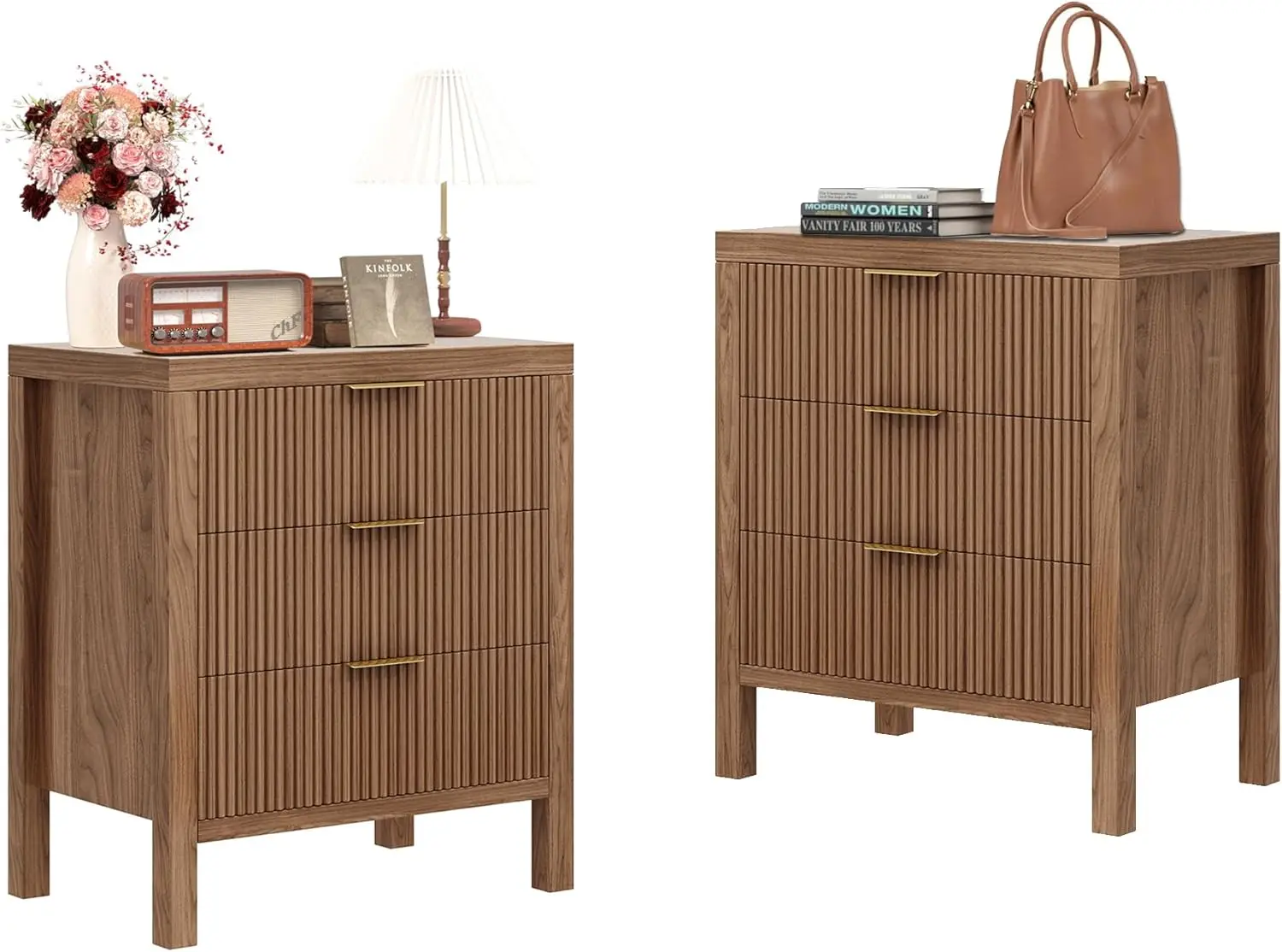 Set Dresser and Nightstand Sets Bedside Tables Mid Century Nightstands with 3 Wide Drawers for Bedroom Kids Room Hallway