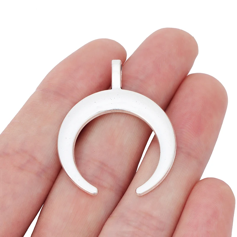 

10 x Tibetan Silver Crescent Moon Ox Horn Charms Pendants for DIY Necklace Jewelry Making Findings Accessories 40x33mm