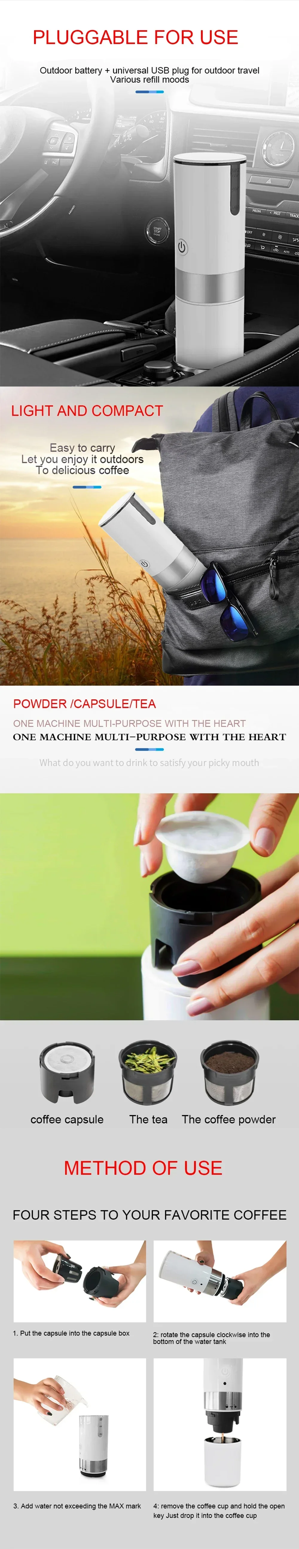 Household Car USB Portable Electric Function Coffee Machine American Capsule Coffee Pot  for Instant Capsule Coffee Powder
