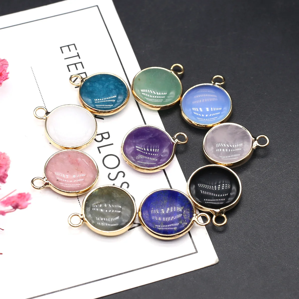 Natural Stone Pendant Round Shape Gemstone Exquisite Charms for Jewelry Making Diy Bracelet Necklace Earrings Accessories Gifts - 4