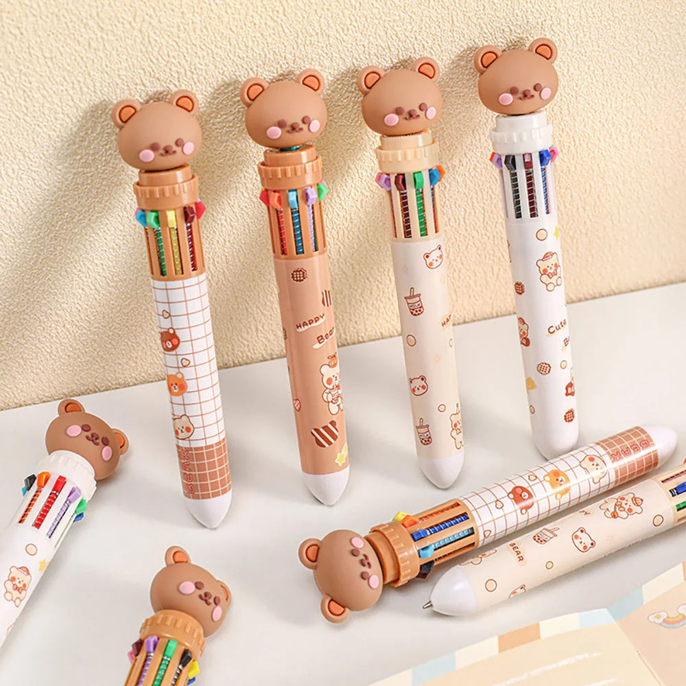 Ballpoint Pen Gel Pens Multifunction Ballpoint Pen Multicolored Pens Colorful Refill 10 Colors Cute Cartoon Bear for School Office Supply
