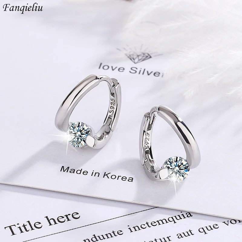 Fanqieliu Stamp 925 Silver Needle Spiral Crystal Hoop Earrings For Women Trendy Jewelry Girl Gift New FQL22023
