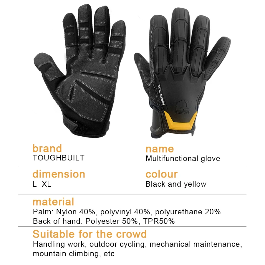 TOUGHBUILT Armor Work Gloves TPR Soft Rubber Shockproof Back of Hand Safety Work Gloves TB-G02-L / TB-G02-XL 2