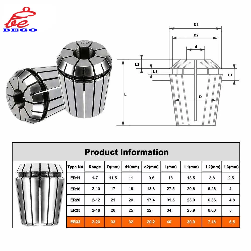 Spring Collet Spring Collet Chuck Tool Holder Collet Chuck Engraving Collet Chuck Collet Chuck Holder Collet Block Holder Collet Clamping Tool Wrench Nut Collet ER11 ER16 ER20 ER25 ER32 ER Precision Spring Collet Chuck 0.015mm 0.008mm Engraving Machine Spindle Motor for CNC Milling Tool