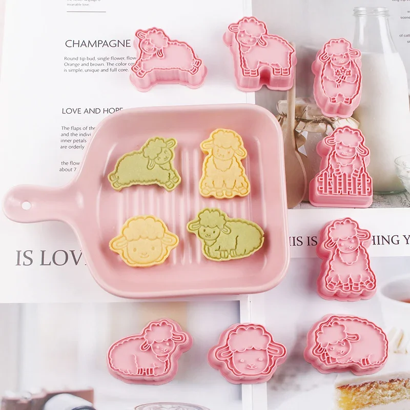 8Pcs/Set Cute Sheep Cookie Cutter Mold Creative Biscuit Stamp Embossers DIY Icing Cookie Fondant Cake Baking Accessories cookie cutter cookie mould fondant cutter pastry cutter