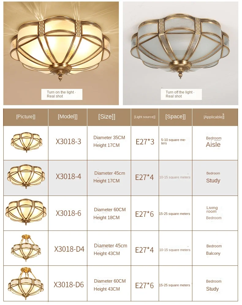 Retro Copper Ceiling Light LED Round Glass Lamp Nordic Bedroom Room Lighting Living Room Study Staircase Entrance Balcony Light