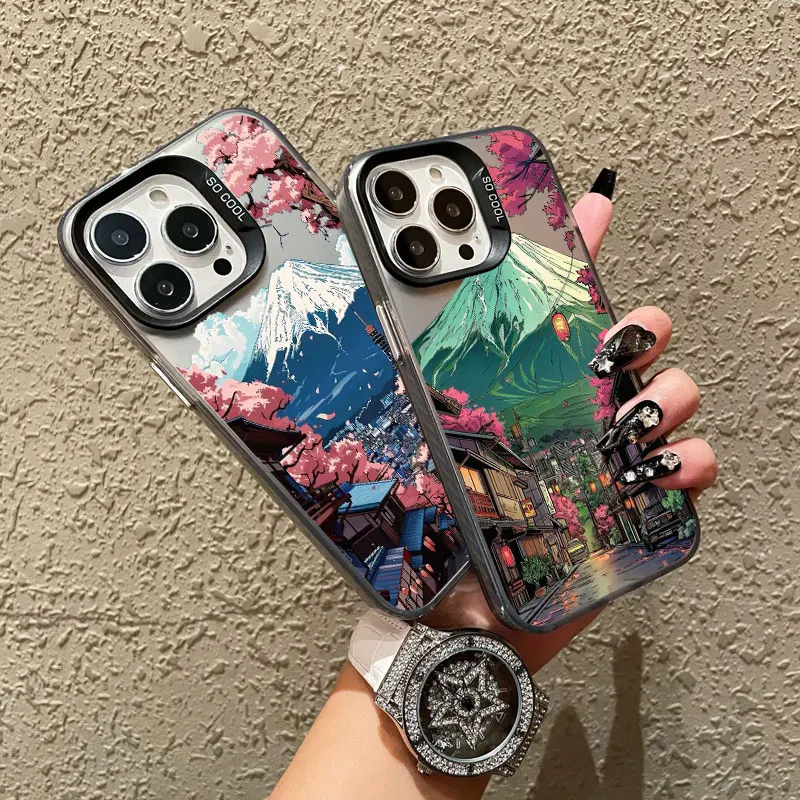 Neue Fuji-Berg-Straßenansicht Laser-Handyhülle für iPhone 17 15 14 Pro Max Plus 16 Pro Max 13 12 Mini 11 Pro Max Stoßfeste Schutzhülle – Detail 7