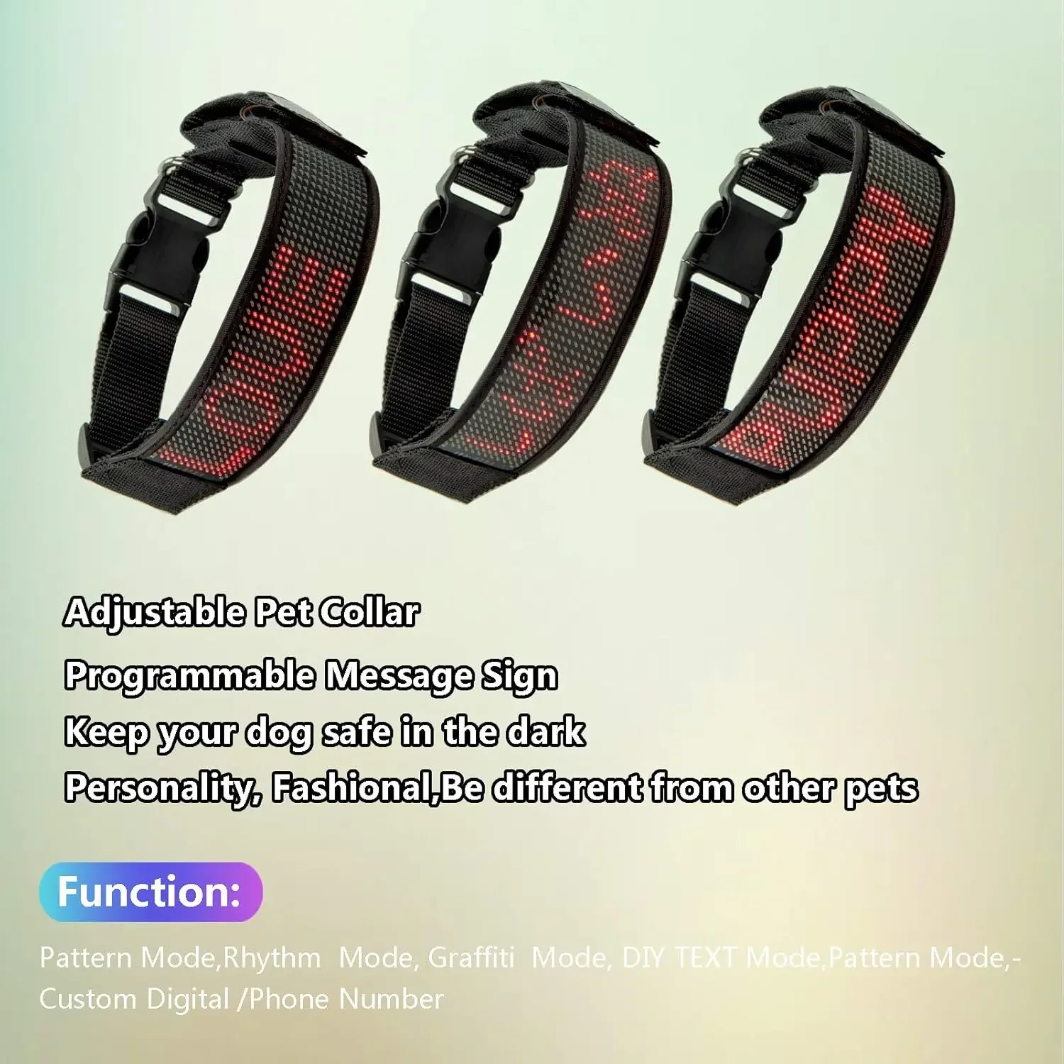 LED Dog Collar Programmable Flashing Light Up Rechargeable Pet Dog Safety Collar Glow in The Dark Light-up Neck Loop