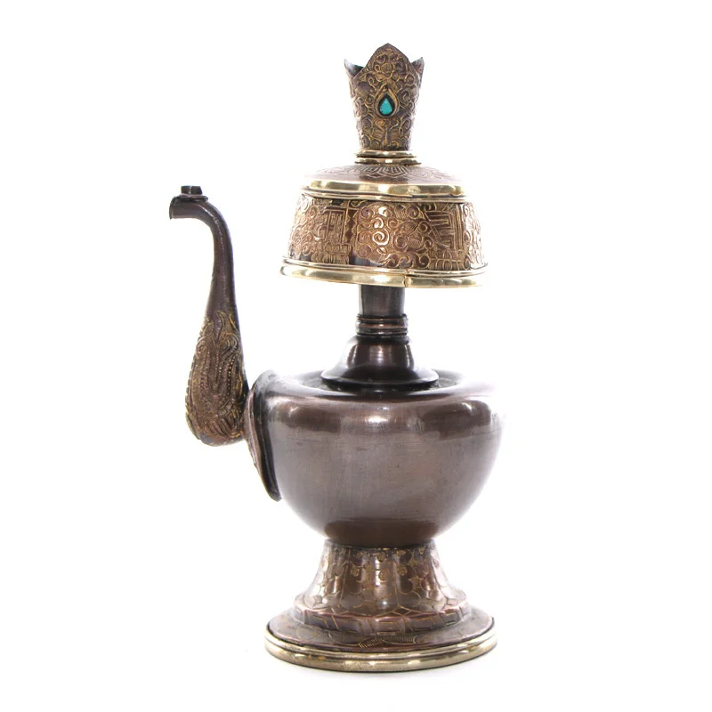 Brass Pemba Pot Asia Temple Family Hall Worshipping Nepal Auspicious Symbols Of Buddhism Peacock Fan Buddhist Supplies