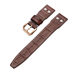 Dual - Tone Genuine Leather Watch Strap - Classic Cowhide Accessory in Black and Brown - 22mm (Brown - Rosegold)