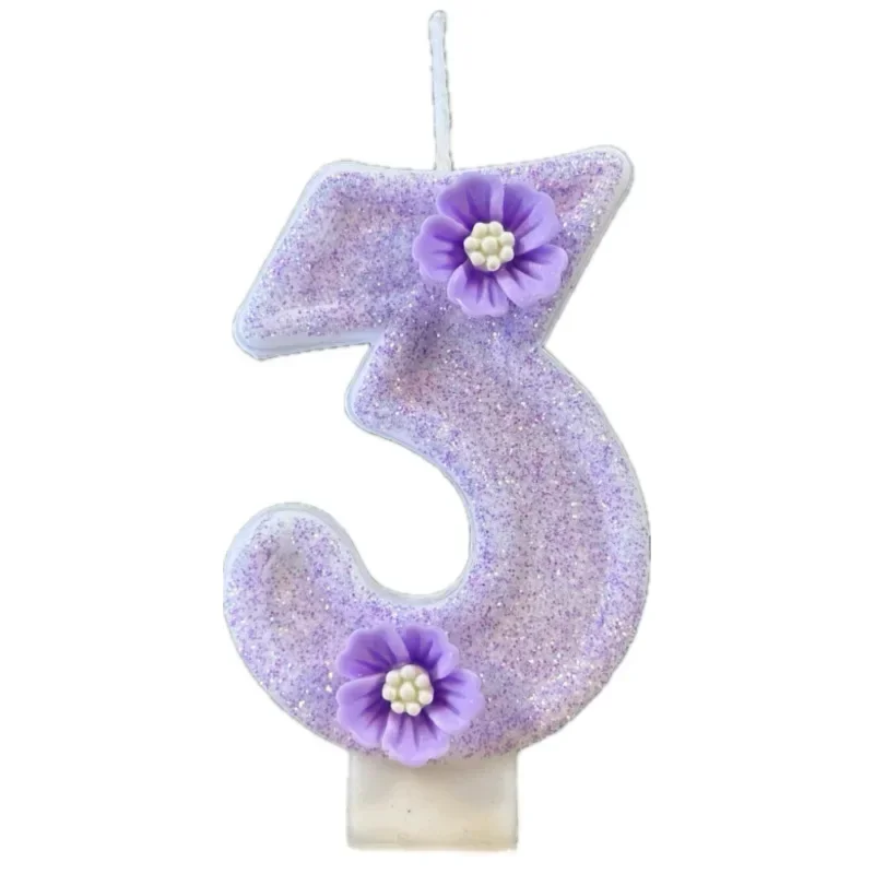 2025 New Cute Purple Flowers 3D Number Cake Candles for Birthday Party Decorations Birthday Decoration Cake Decorating Tools