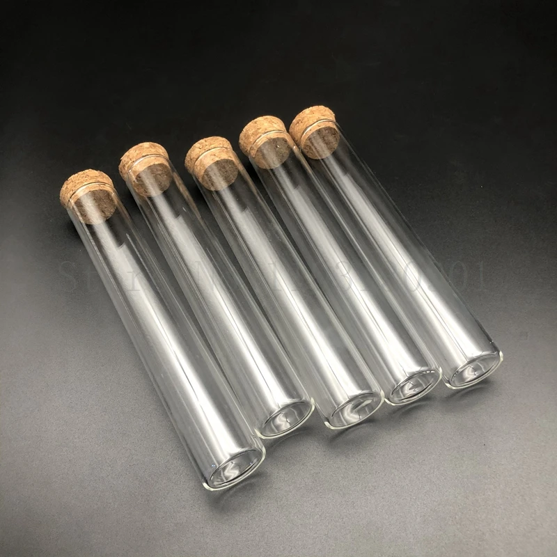 DIA 12mm to 30mm Transparent Clear Lab Flat Bottom Thickening Glass Test Tube with Cork Stoppers