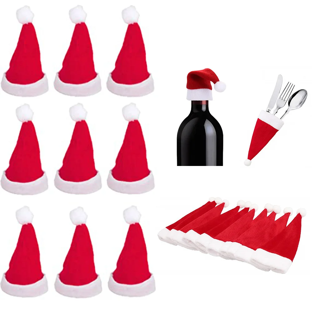 Mini Santa Hats Fork Knife Tableware Silverware Holder Christmas Beanie Hat Christmas Hat Holder 10/15/20pcs