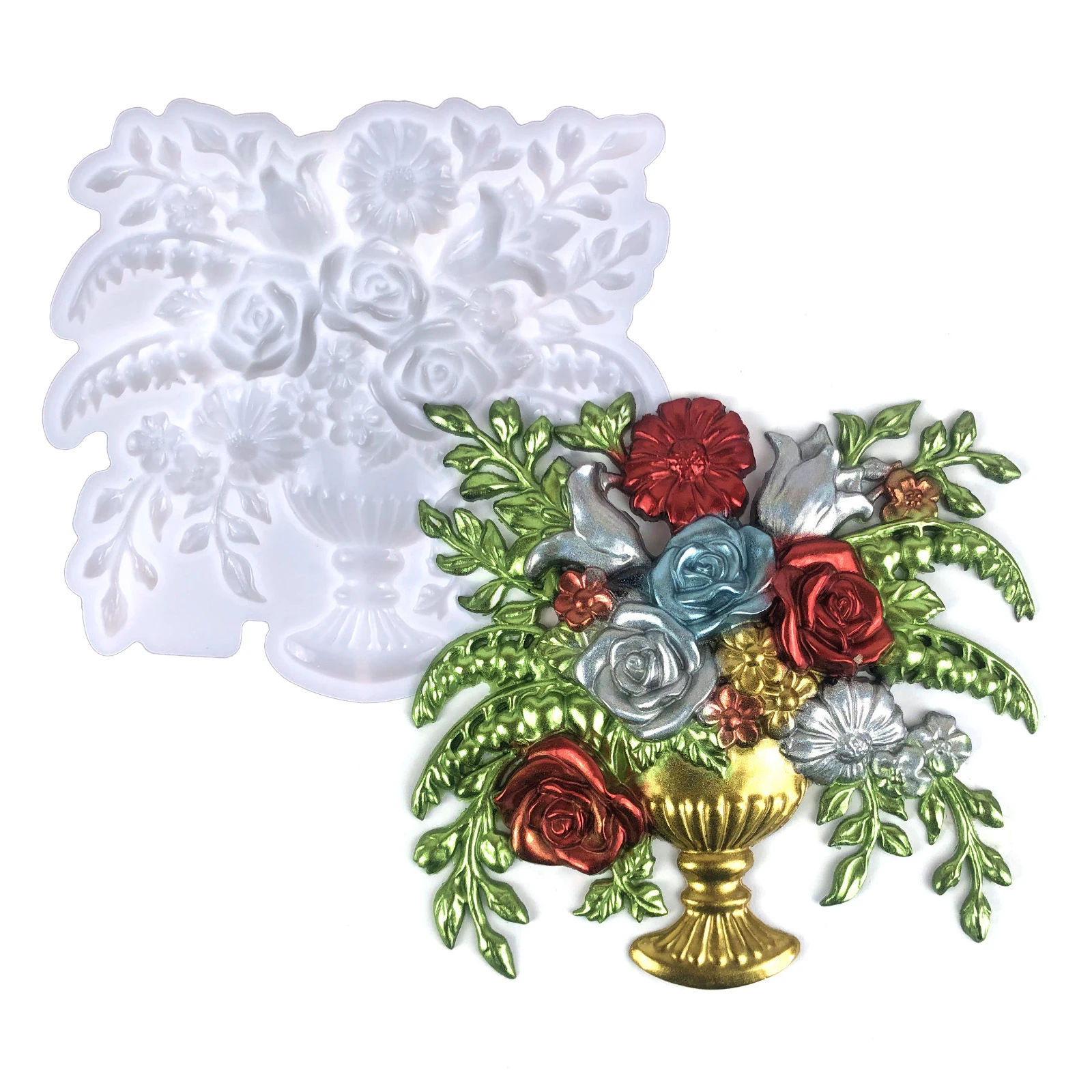 

Rose Flower Pots Silicone Mold Resin Hanging Crafts Wall Stickers Semi-dimensional Flowers Hanging Molds
