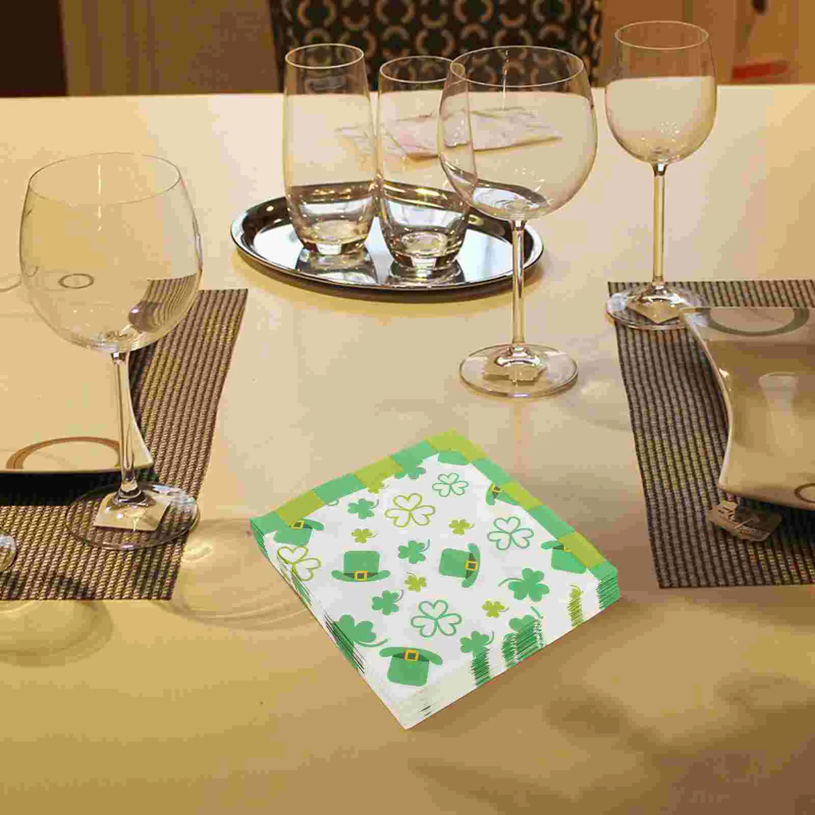 20 Pcs Napkin Shamrock Paper Napkins St Partick Day Guest Patricks Party Irish Festival Supplies Holiday Patrick's