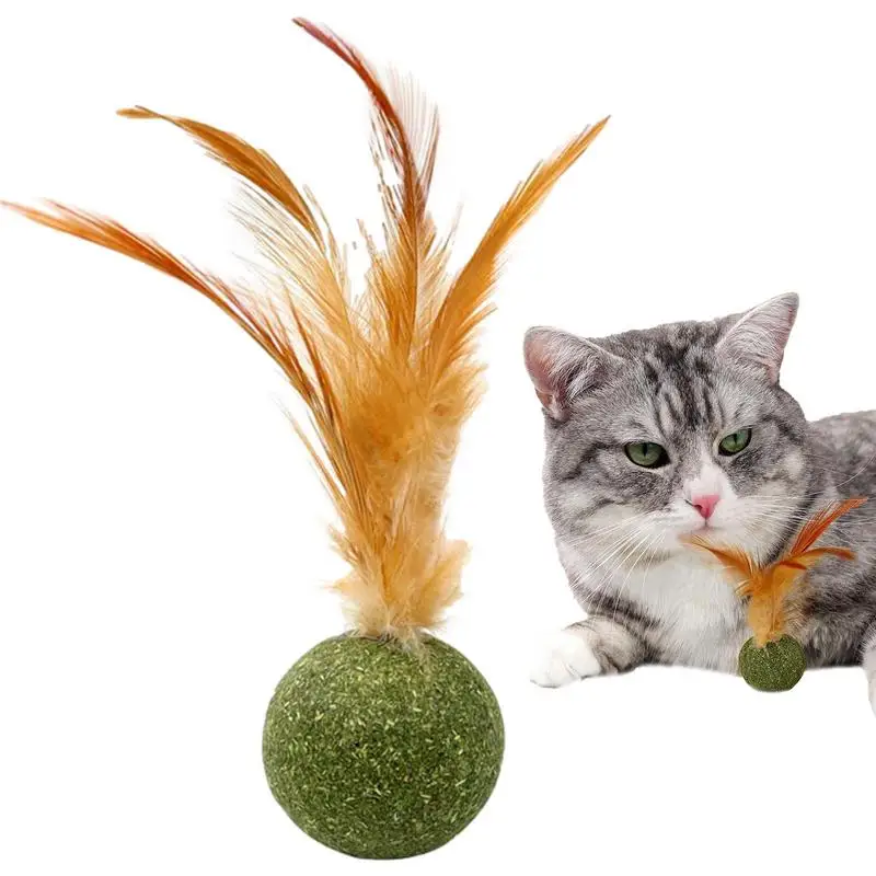 1pc Cat Toys Catnip Kitten Catnip Feather Ball Interactive Lollipop Natural Cat Kicker Feathers Design Cat Teeth Cleaning