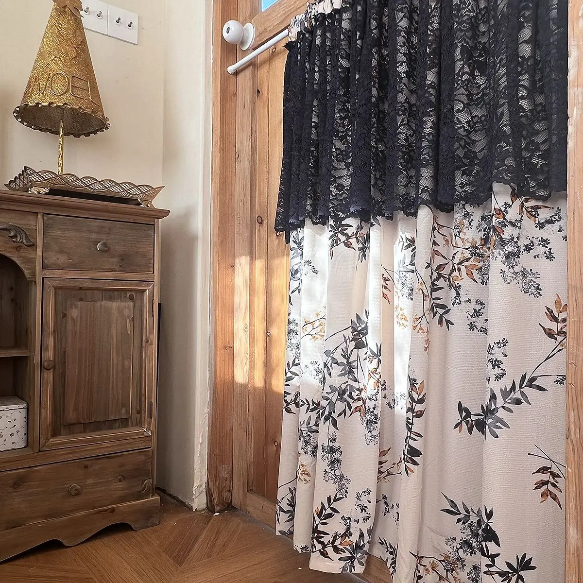 Flower Pattern Window Tulle Curtain Embroidery Black Lace Valance Door Kitchen Cabinet Window Curtains Hotel Cafe Room Divider 3