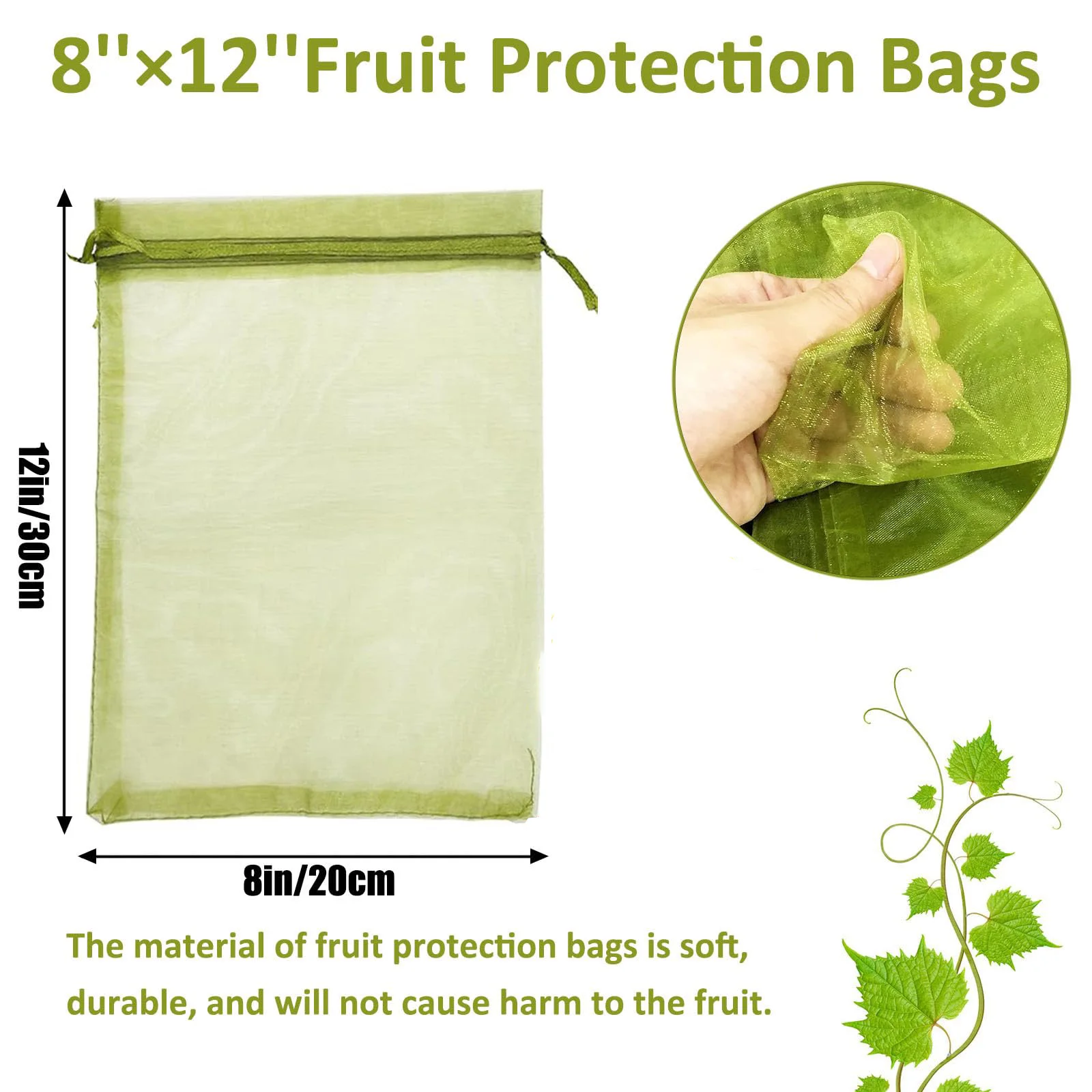 Sacos de proteção de frutas com cordão, sacos de rede, tampa de malha, apto para plantas, frutas, árvores, flor, jardim, 50pcs