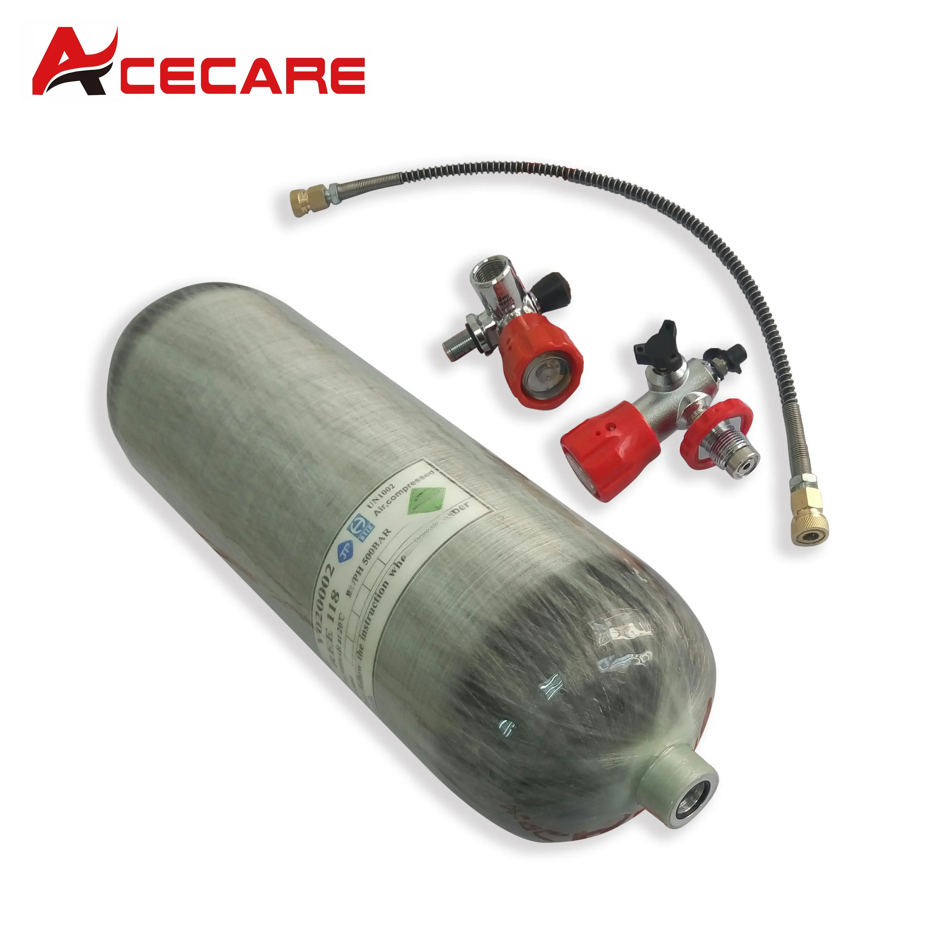 ACECARE-tanque de válvula de buceo, cilindro de fibra de carbono HPA, dot 6.8L/415cu, 30Mpa, 300Bar, 4500Psi, estación de llenado para buceo