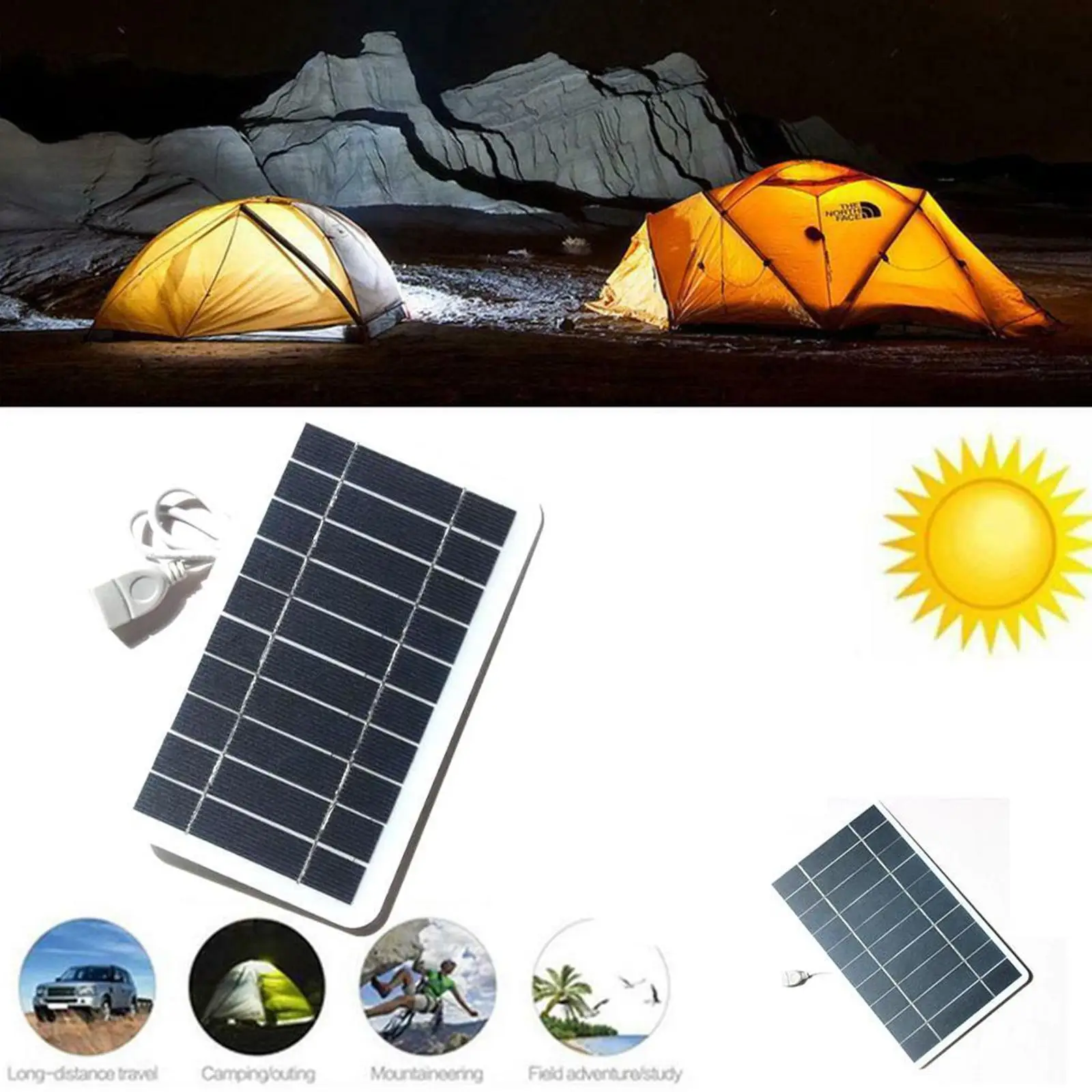 Panneau solaire portable 5V 2W, plaque solaire avec USB, charge sûre, stabilisateur, chargeur de batterie pour batterie externe, téléphone, camping en plein air, maison