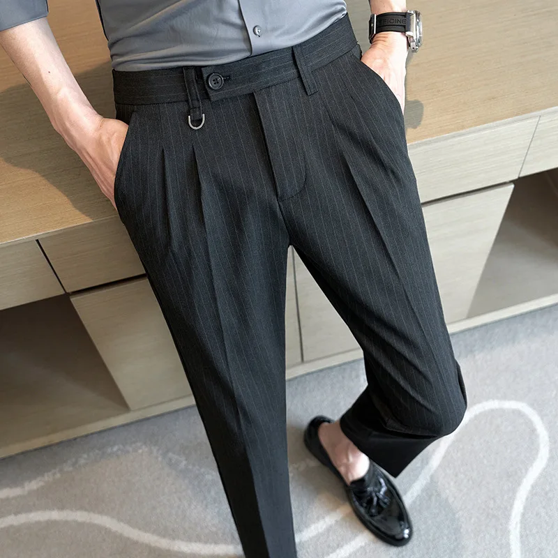 

Новинка, мужские укороченные брюки в британском стиле для весны/лета 2024, мужские облегающие качественные Роскошные повседневные маленькие Костюмные брюки