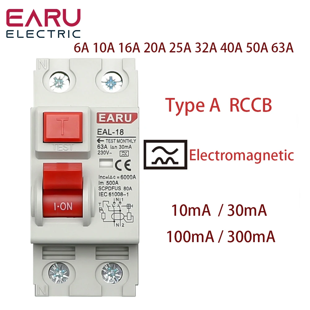 tipo um Rcd Elcb Disjuntor Atual Residual do Circuito ac Eletromagnética Pólo 6a 16a 25a 32a 40a 50a 63a 10ma 30ma 100ma 300ma Rccb