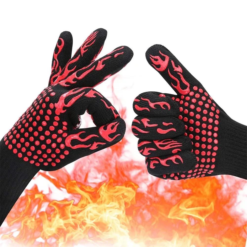 Silicone Oven Mitts Kitchen Gloves Silicone Oven Gloves BBQ Gloves Silicone Heat-Resistant Glove Kitchen Microwave Oven Mitts 500 800 Degree Fireproof And Non-Slip Barbecue Gloves