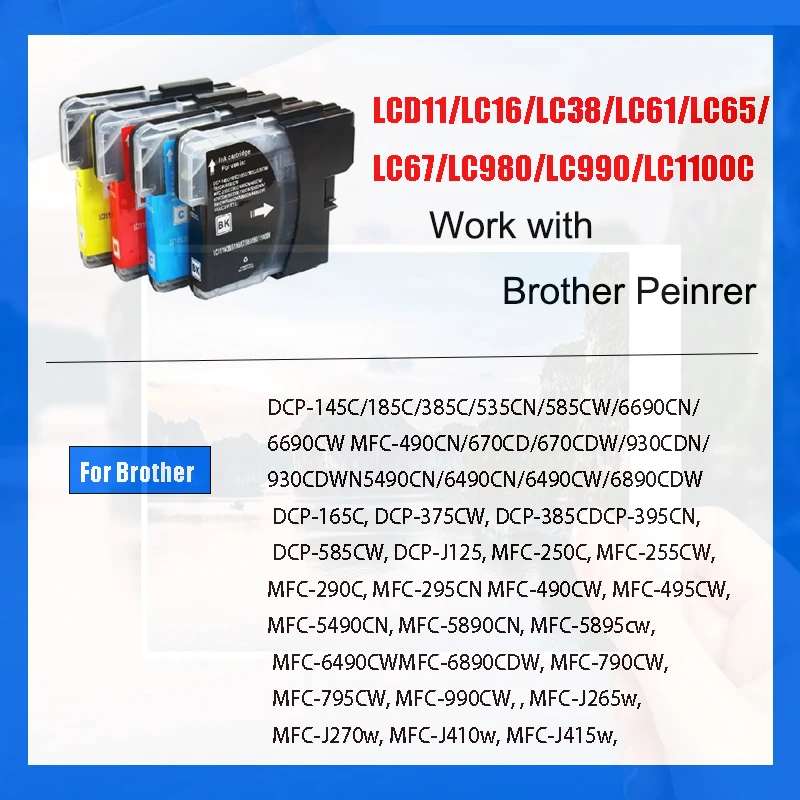 Lot De 4 Cartouches D'encre Jaune Compatible Brother - Pour DCP-195C, 197C, 365CN, MFC-J615W Et Autres, 12ml, Neuves