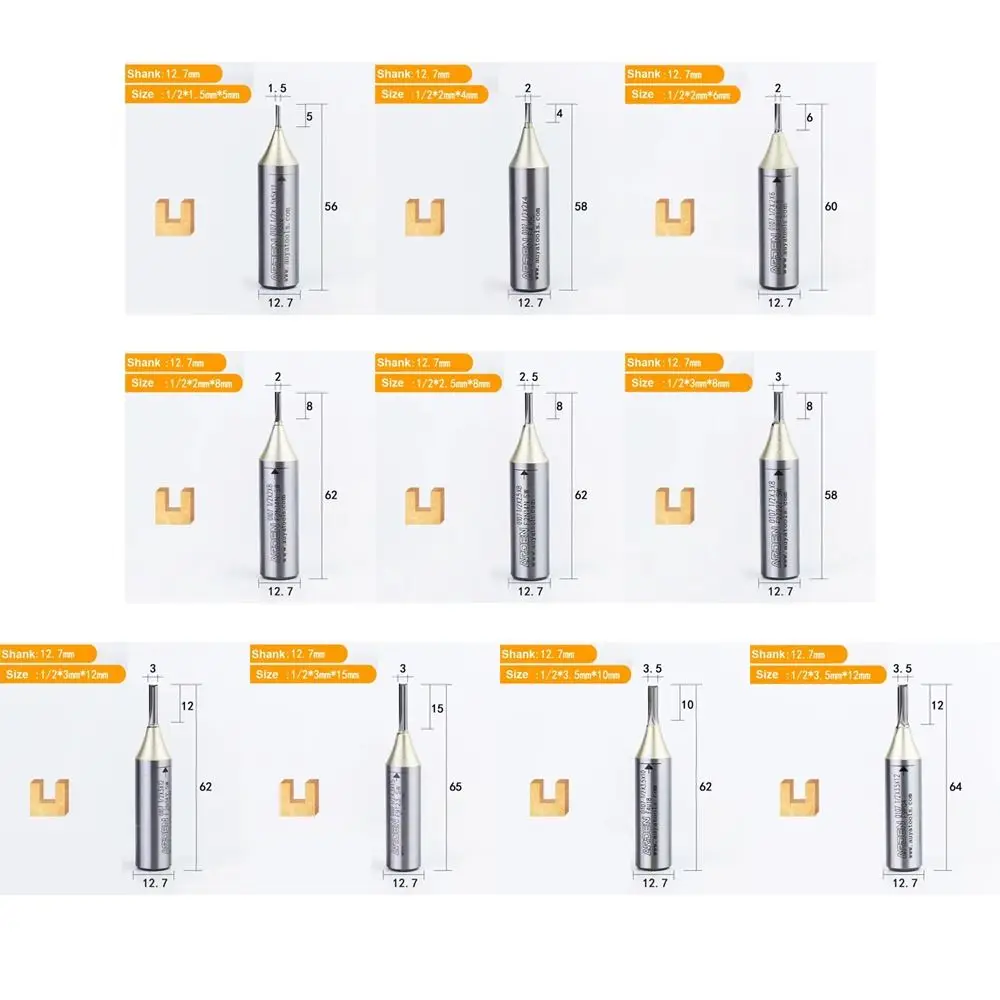Wood Milling Cutter Carbide Straight Slot Milling Cutter 1/2 Shank 2 Flute End Mill Straight End Mill Woodworking