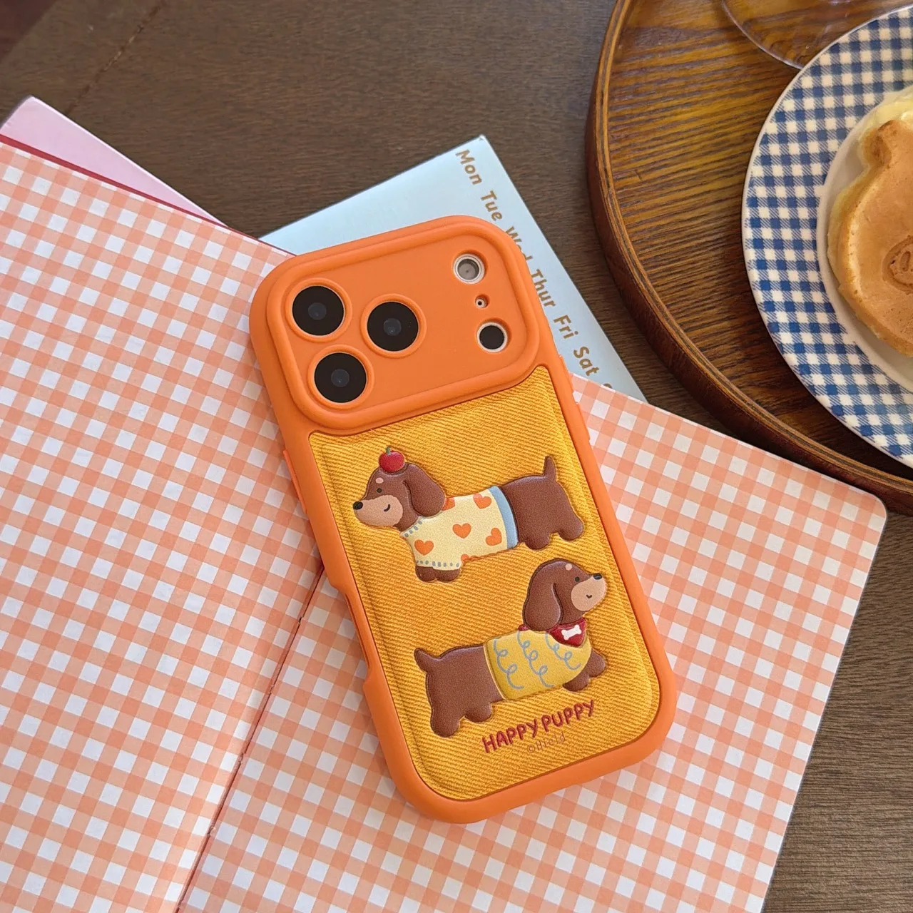 Cute Cartoon Puppy Sausage Dog Phone Case with Leather Rope Strap Cover