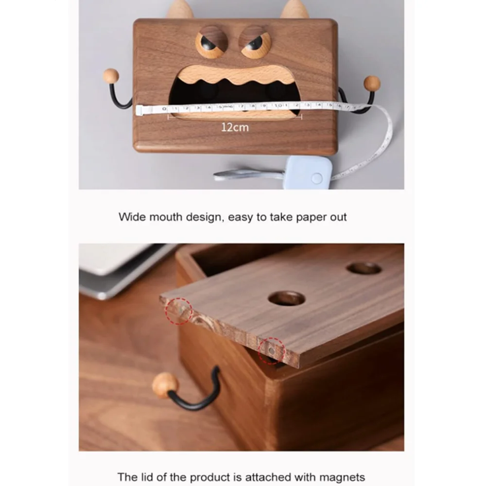 Wooden Little Freak Tissue Box, Wood Simple Drawing Paper Case 5