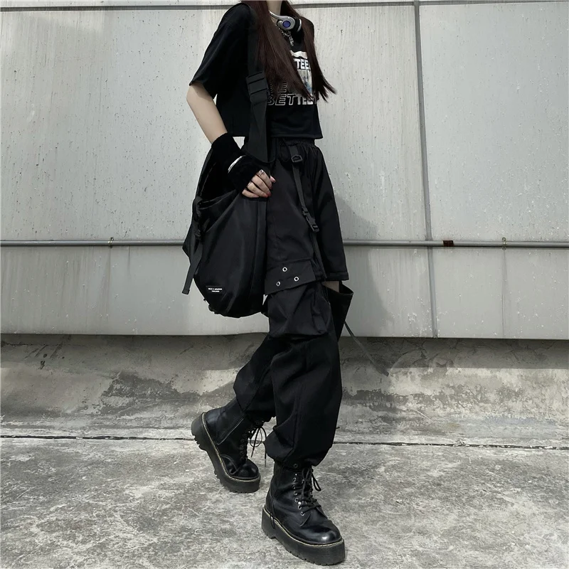 Harajuku Zipper Trouser Casual High Waist Summer Loose Gothic Clothes Black Streetwear Hip Hop Joggers Cargo Women Pants nike pants