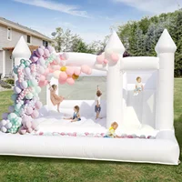 15FT PVC White Bounce House With Slide & Ball Pit, Large Jumper Bouncy Inflatable Castle For Wedding, Birthday, Party Decoration 2