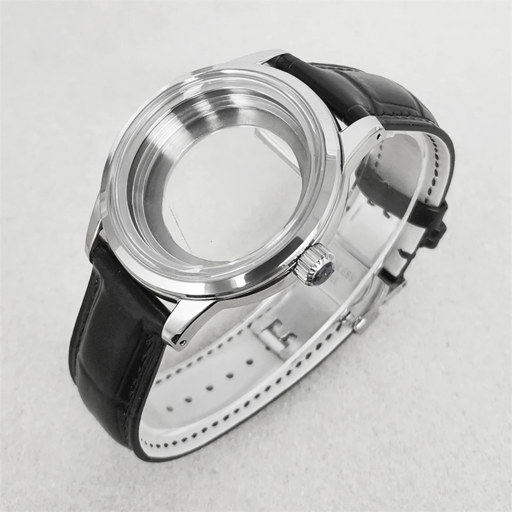 39mm Stainless Steel NH35 Case 31mm Dial, Fits NH35 NH36 NH34 NH38 NH70 4R 7S Movement, Leather Watchband Case for 31mm Dial