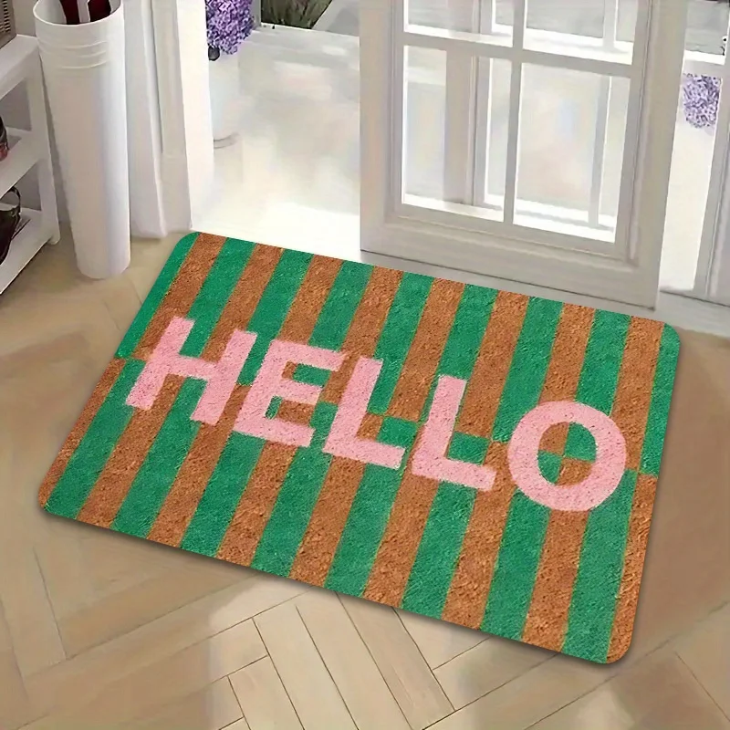피치 핑크 헬로우 포레스트 야외 매트 - 두꺼운 플러시 플란넬 도어매트, 미니멀리스트 환영 디자인, 자연 테마 입구 러그