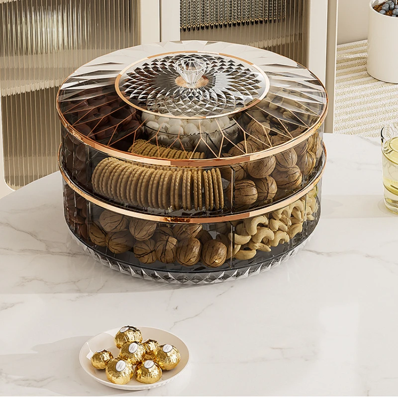 Snack Storage Box 360-degree Rotating Transparent Candy and Dried Fruit Storage Box Home Snack Tray Desktop Decor storage box storage tray rotating storage organizer