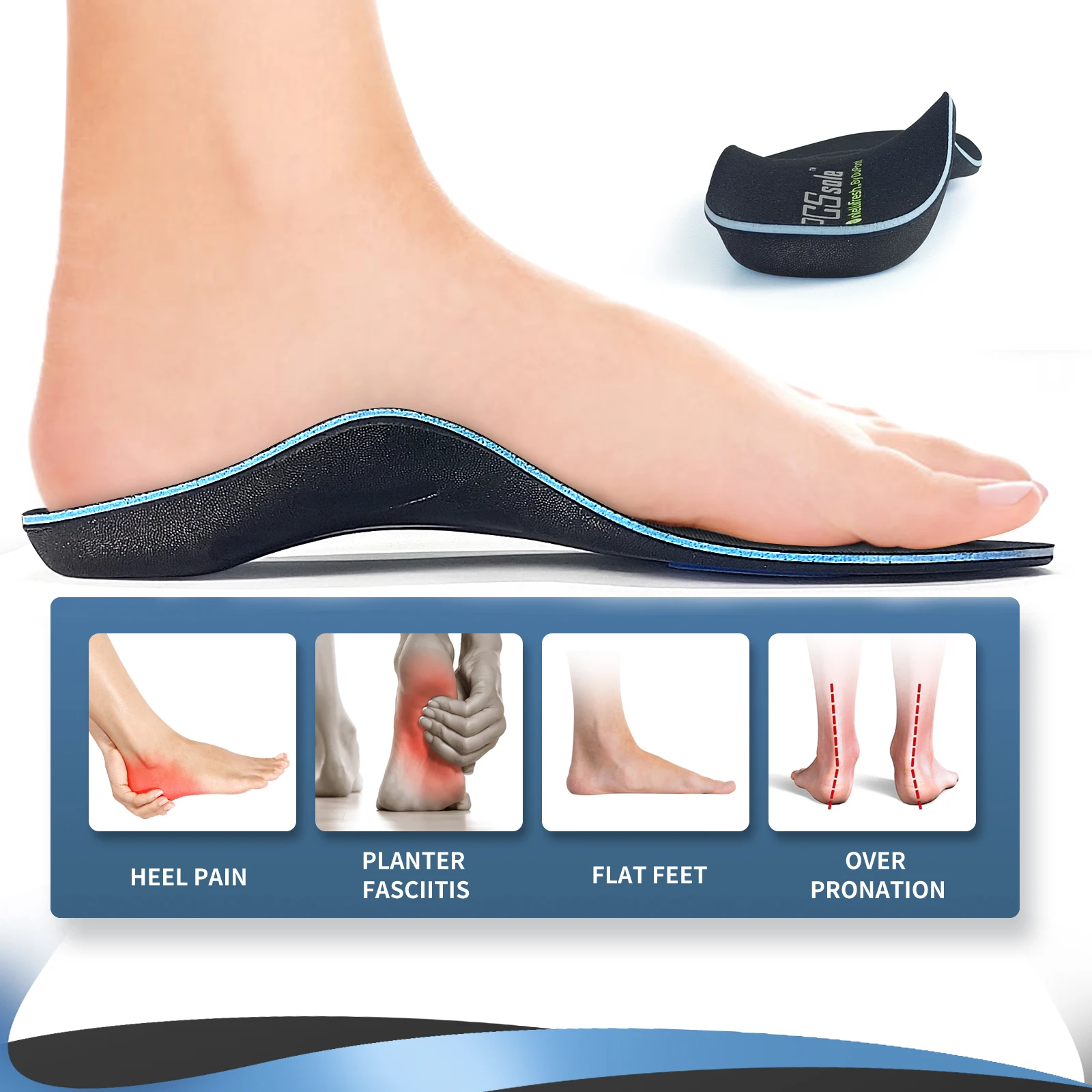 PCSsole Flat Foot Orthopedic Insoles for Feet Arch Support Plantar Fasciitis Medical Insoles for Men/Women Gel Insoles for Shoes