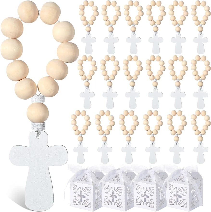 Wooden Rosary Cross Pendant 6/12/18PCS With White Gift Box for Boys Girls First Holy Communion Baptism Wedding Thank You Gift handheld wooden cross wooden cross pectoral cross necklace christ pendant