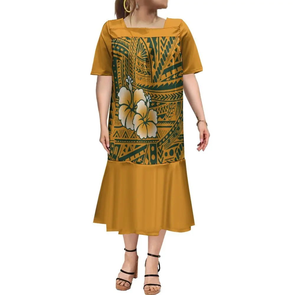 

Polynesian Fashion Print Style MUMU Latest Samoa Tribal Ethnic Style Women Long Dress Customized Hawaii Party Dress