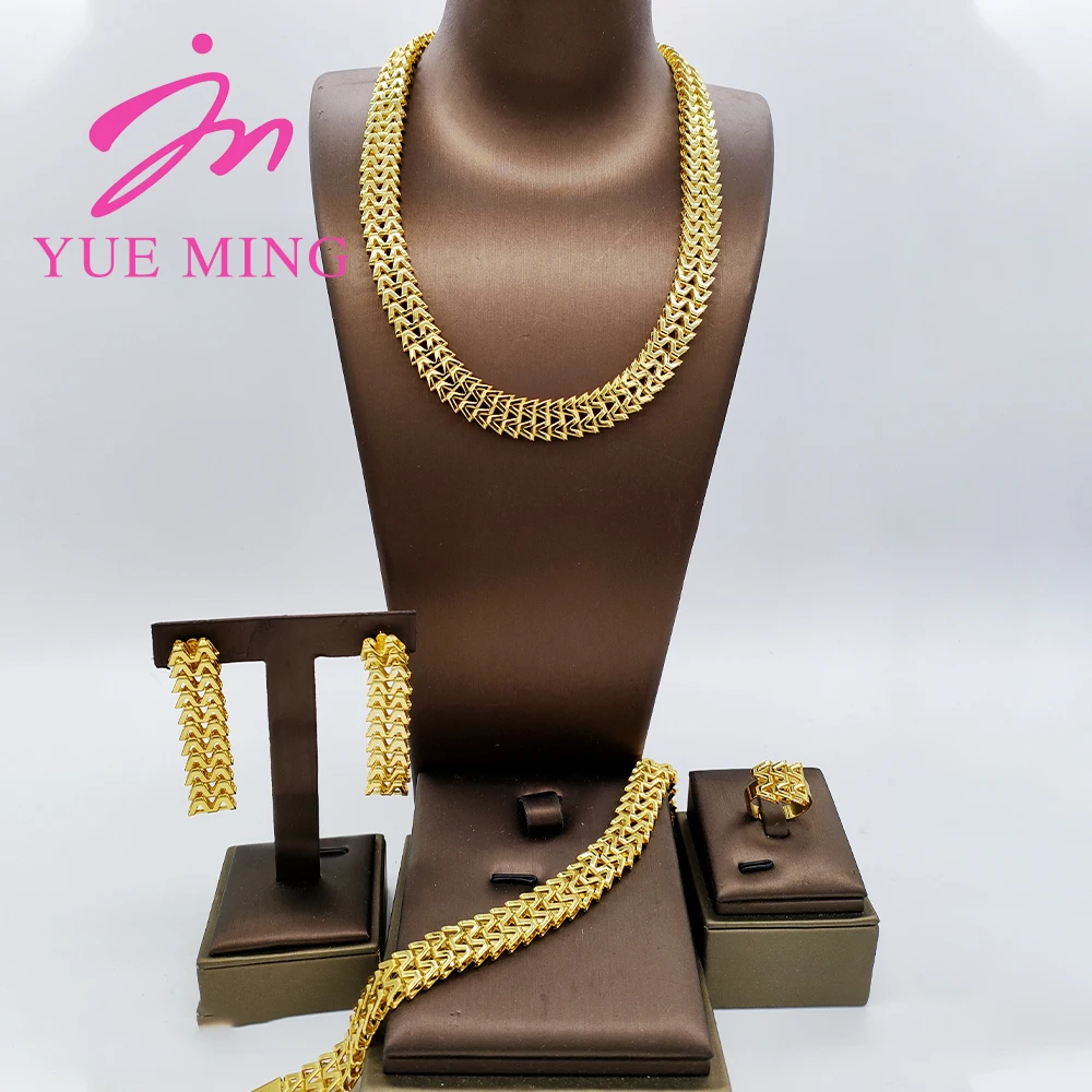 

YM Gold Color Hollow Necklace Set Fashion Women Dubai Africa Luxury Punk Choker Necklace Earring Bracelet Ring Jewelry Accessory