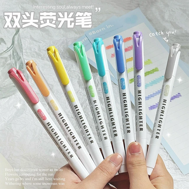 6Pcs/Set Kwaii Writing Double Tip Highlighter Pen Macaron Color Japanese  Manga Markers Midliner Pastel highlighters - AliExpress