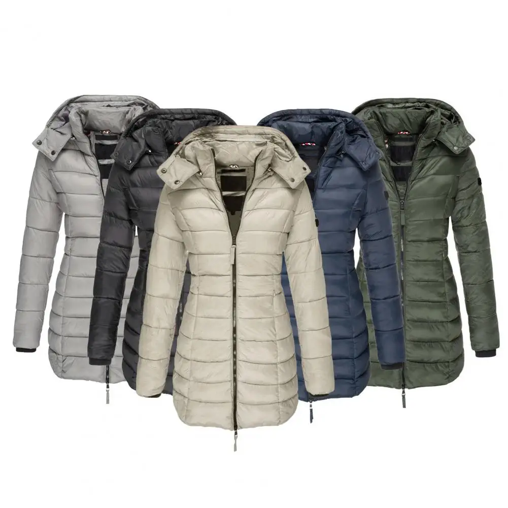 

Cotton Padded Jacket Comfy Winter Jacket Slim Pull-up Sleeves Casual Mid-length Quilted Coat