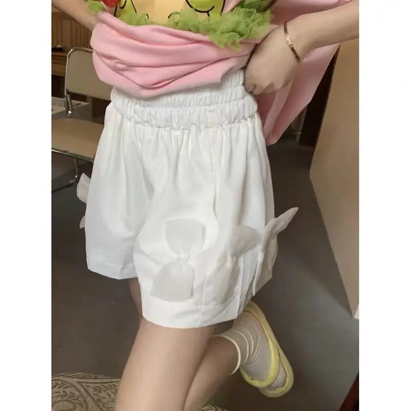 5XL Pink Bow Tie Shorts Summer Cute Print Women Shorts Clothing Solid Color All Match Cute Kawaii 2023 New