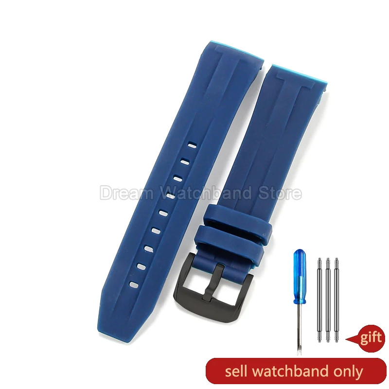 Durable Waterproof Blue Orange Black Silicone Watch Strap - 22mm Anti-Scratch
