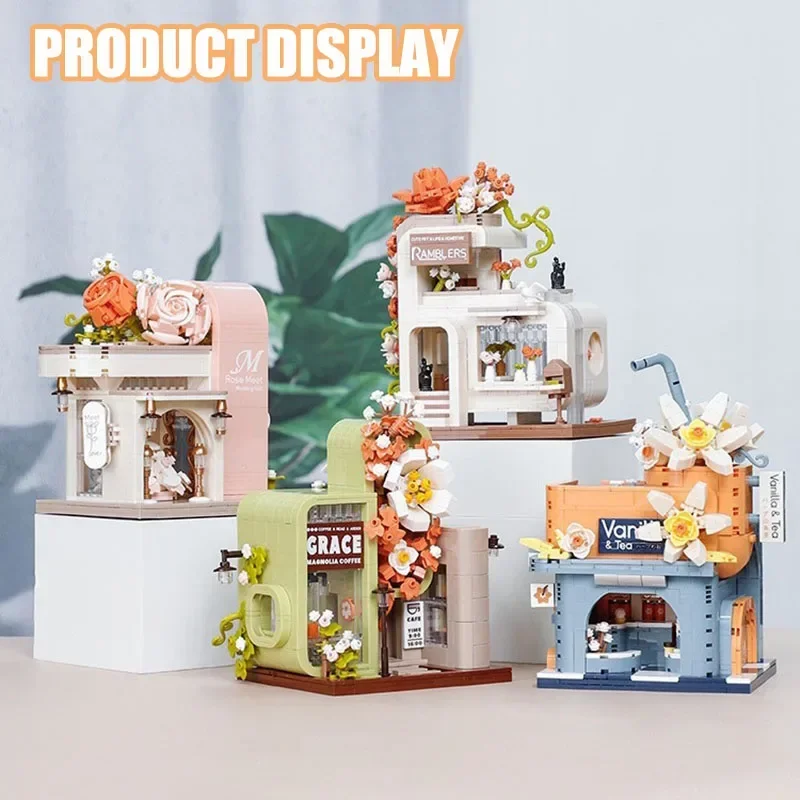 BALODY MOC City Mini Street View Bridal Shop Coffee Store Architecture Building Blocks DIY Micro Bricks Toys For Kids Gifts