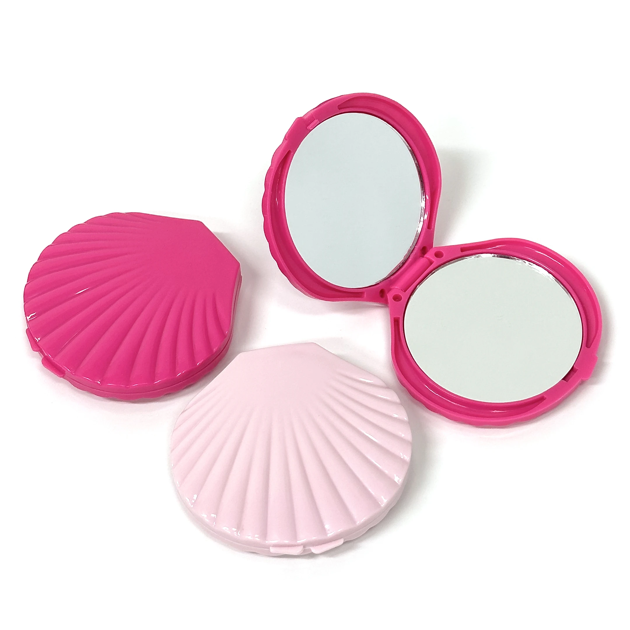 Shell Shaped Double Sided Folding Compact Mirror Cute Design Plastic Folding Makeup Mirror