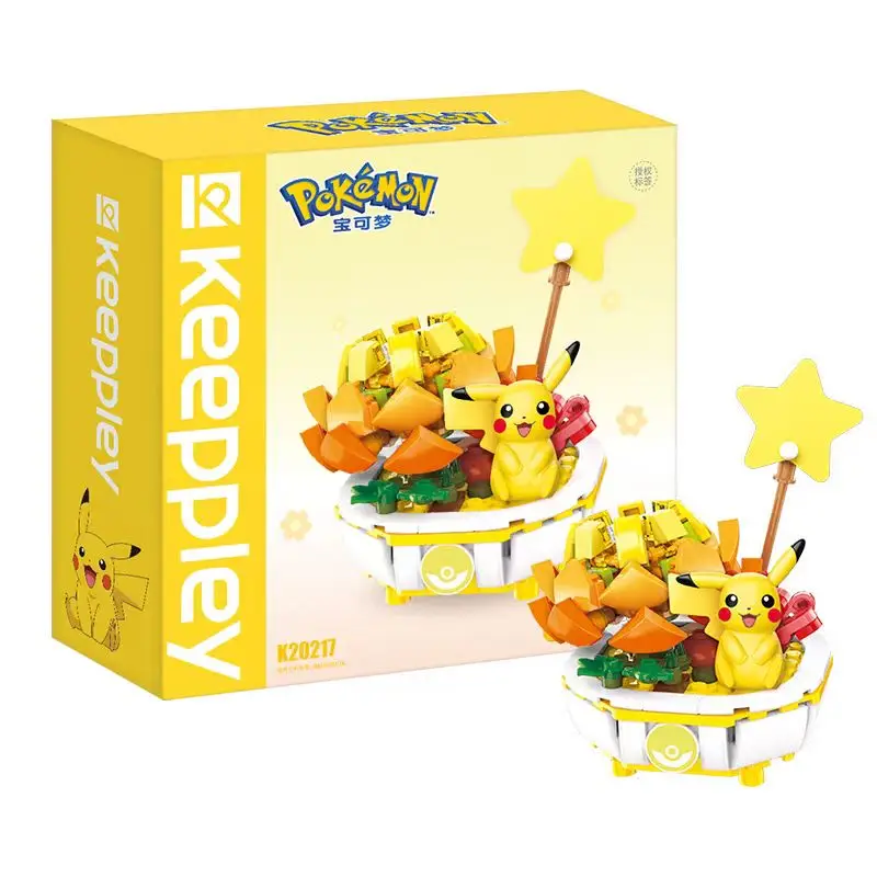 Anime Pokemon Building Block Figure Toys Pikachu Charmander Squirtle Cartoon Model Home Decoration Plant Potted Flower Brick Toy 5