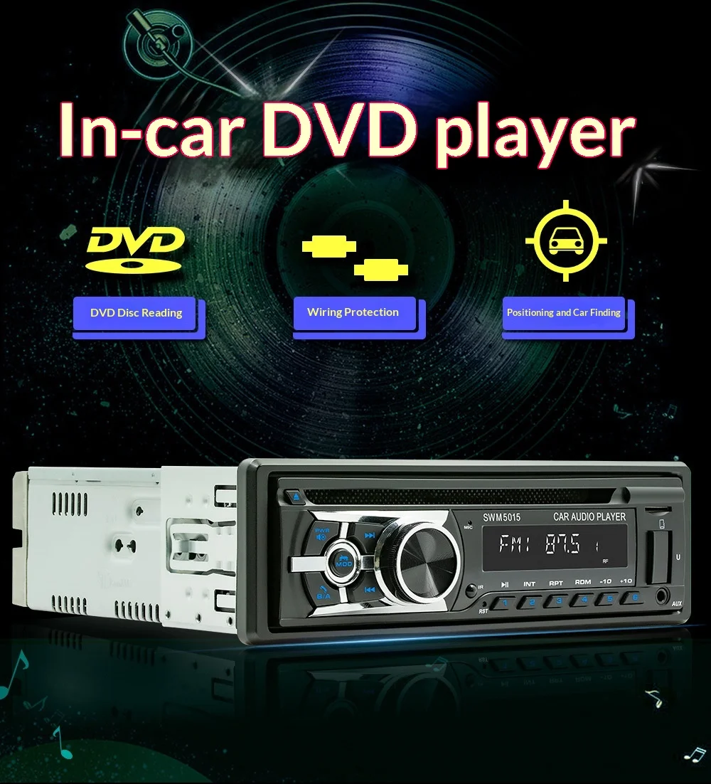 SWM 5015 차량용 라디오 스테레오 플레이어 CD/VCD/DVD 디지털 블루투스 MP3 플레이어 FM 오디오 스테레오 음악 USB/SD 내장 AUX 입력 지원