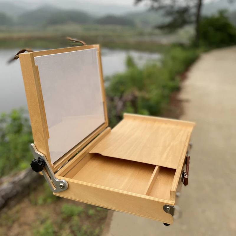 木製の油絵ボックス,調整可能で持ち運びが簡単,屋外のスケッチ