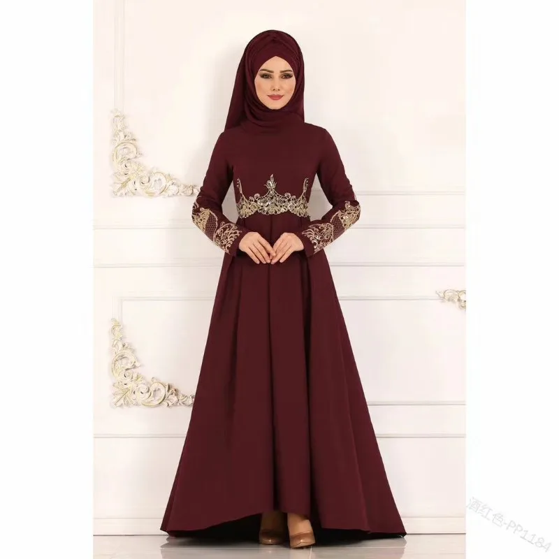 2023 Fashion Islam Abaya Dress Solid Color Embroidery Robe Femme Muslim Slim Fit Fashion Dubai Turkey Islam Robe (Without Hijab)